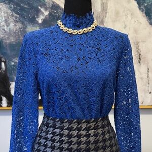 NWT J Crew Elegant Blue Lace Turtleneck Top